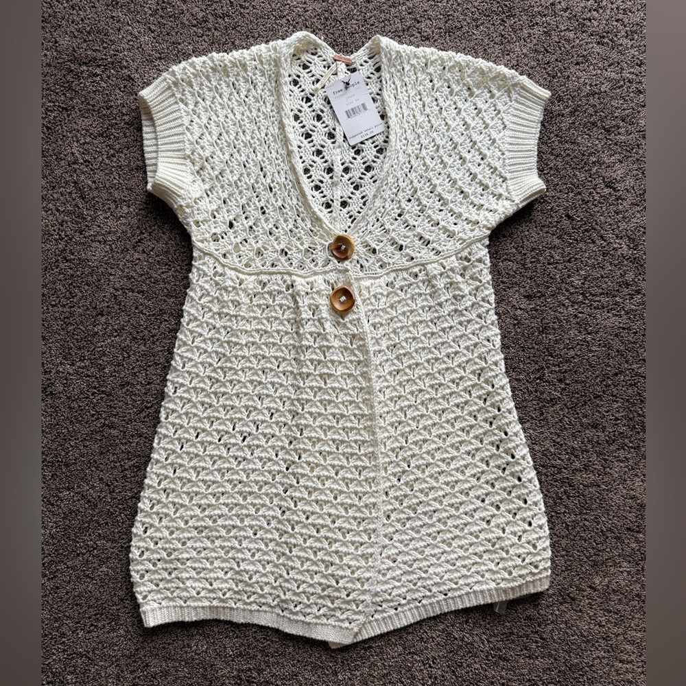 Free People Cream Ivory Crochet Cardigan XS NWT